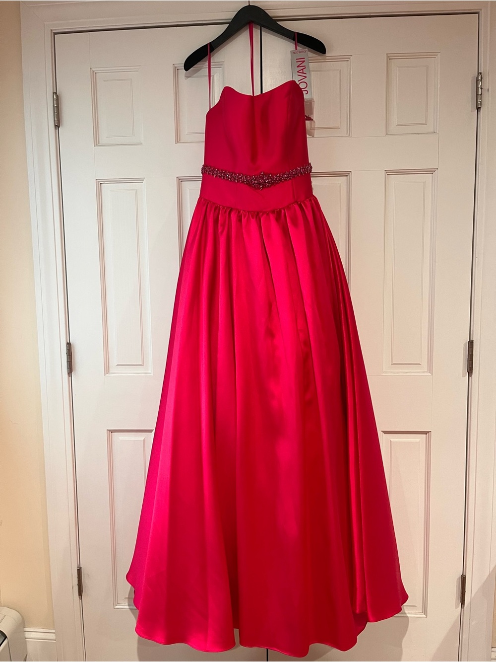 JOVANI BRAND NEW Girls Fuchsia Satin Ball Gown with Beaded Waist and Sheer Shawl